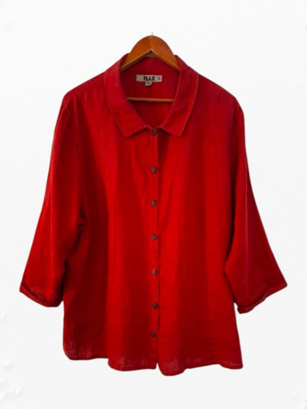FLAX Red Linen Button Front Shirt Plus Size 2G Lagenlook Holiday Boho Tunic EUC